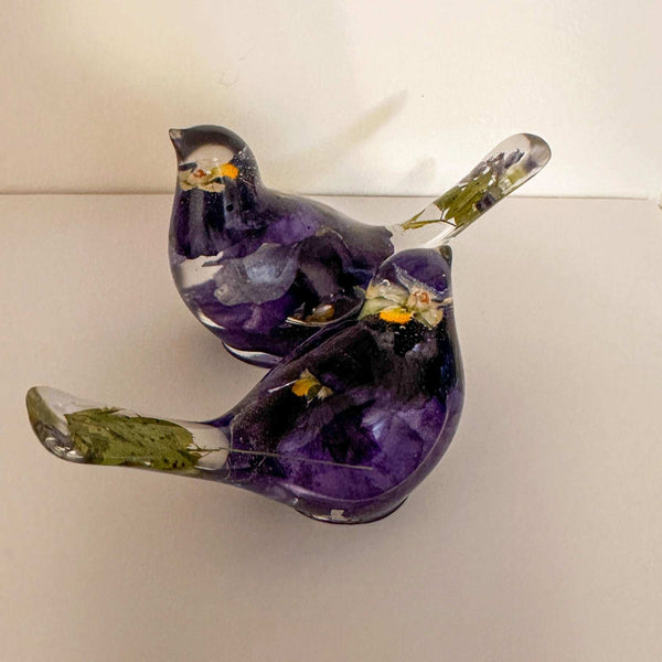 Pansy Garden Duo | Pansy Resin Bird Pair Decor