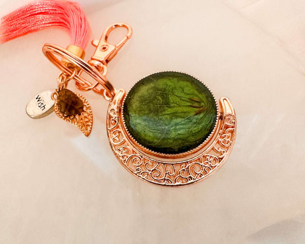 Moonlight Wishes Keychain – Rose Gold Floral & Dandelion Wish Charm