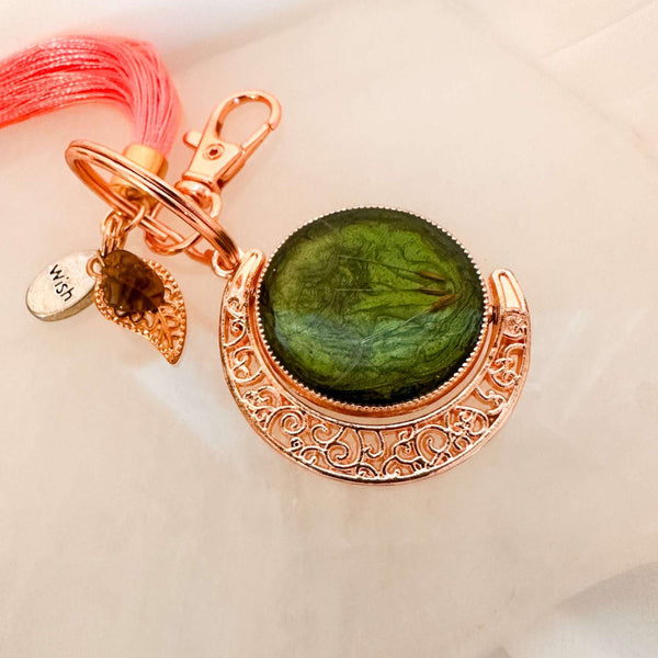 Moonlight Wishes Keychain – Rose Gold Floral & Dandelion Wish Charm