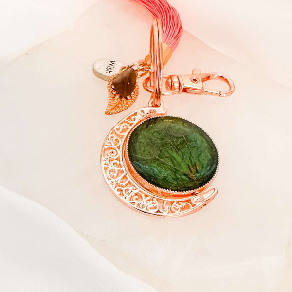 Moonlight Wishes Keychain – Rose Gold Floral & Dandelion Wish Charm