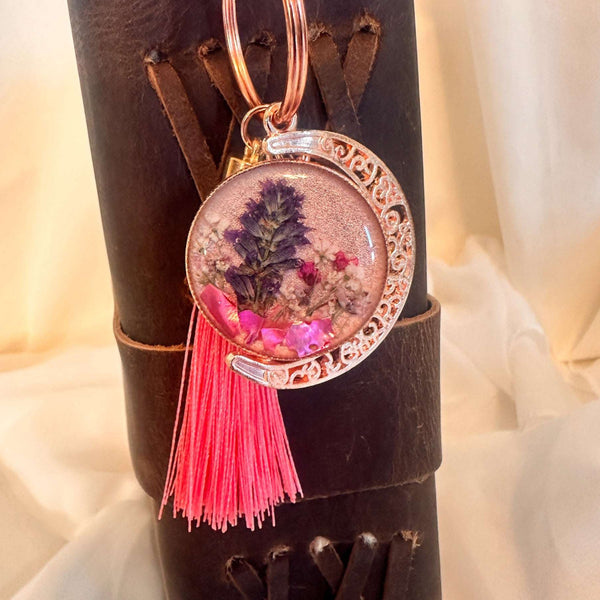 Moonlight Wishes Keychain – Rose Gold Floral & Dandelion Wish Charm