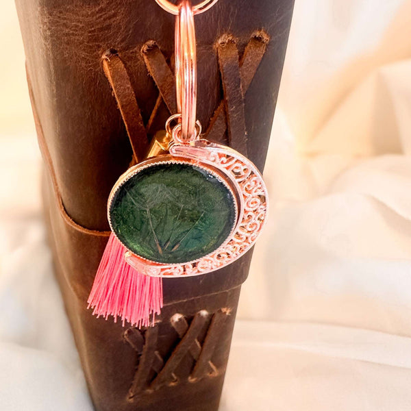 Moonlight Wishes Keychain – Rose Gold Floral & Dandelion Wish Charm
