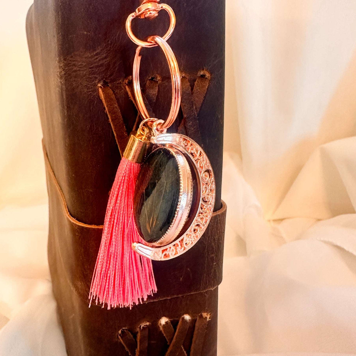 Moonlight Wishes Keychain – Rose Gold Floral & Dandelion Wish Charm