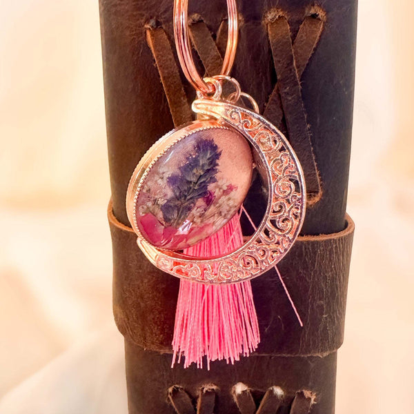 Moonlight Wishes Keychain – Rose Gold Floral & Dandelion Wish Charm