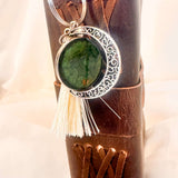 Moon Rotating Keychain/Bagcharm – Emerald & Blue Dandelion Wish Seeds