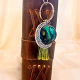 Northern Lights Rotating Moon Keychain with Obsidian Gemstone