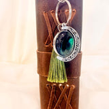 Northern Lights Rotating Moon Keychain with Obsidian Gemstone