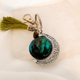 Northern Lights Rotating Moon Keychain with Obsidian Gemstone