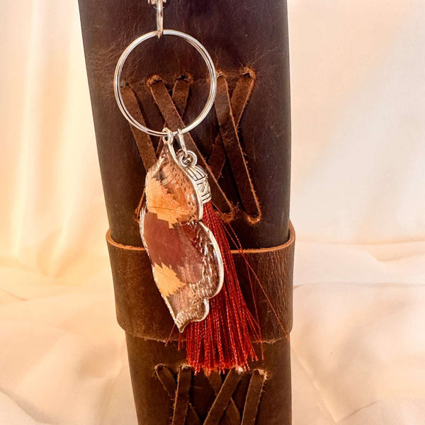 Autumn Leaf Keepsake Keychain / Bag Charm - Real Fall Leafs in Resin
