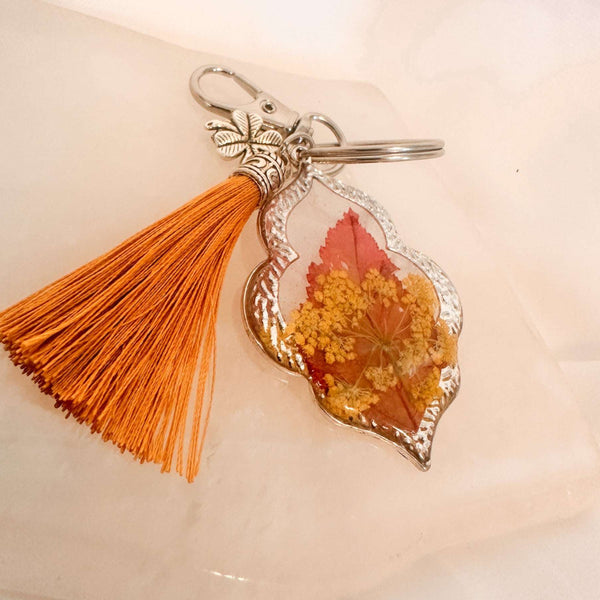 Autumn Leaf Keepsake Keychain / Bag Charm - Real Fall Leafs in Resin