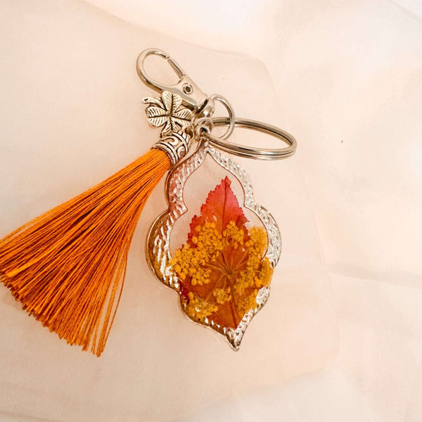 Autumn Leaf Keepsake Keychain / Bag Charm - Real Fall Leafs in Resin
