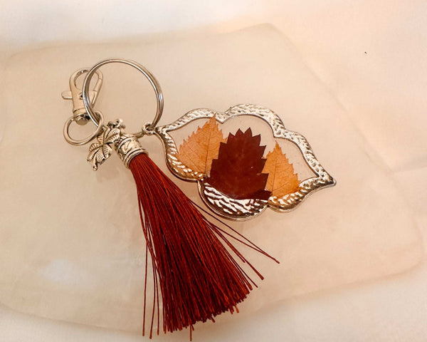 Autumn Leaf Keepsake Keychain / Bag Charm - Real Fall Leafs in Resin