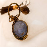 Moon Rotating Keychain/Bagcharm – Emerald & Blue Dandelion Wish Seeds