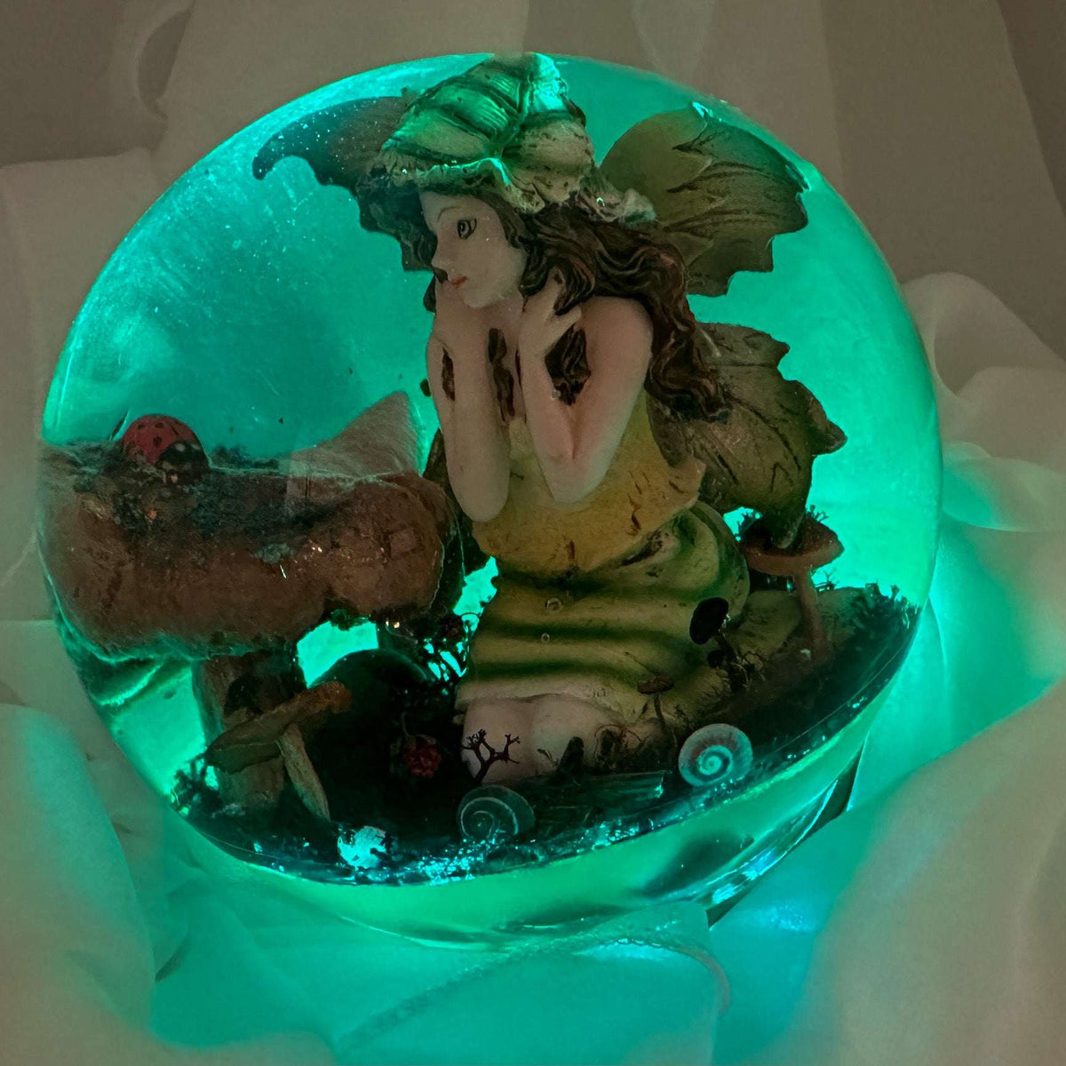 Fairy Resin Sphere: Whimsical Forest Delight with Glowing Base