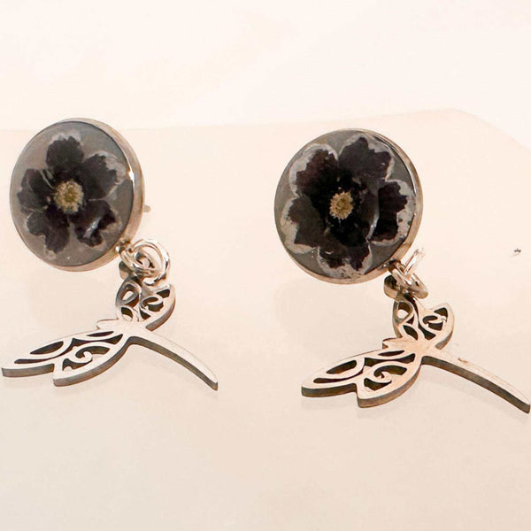 Poppy Whisper Earrings - Handmade Silver Stud Dried Floral Earrings