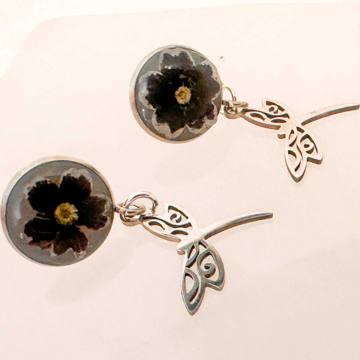 Poppy Whisper Earrings - Handmade Silver Stud Dried Floral Earrings