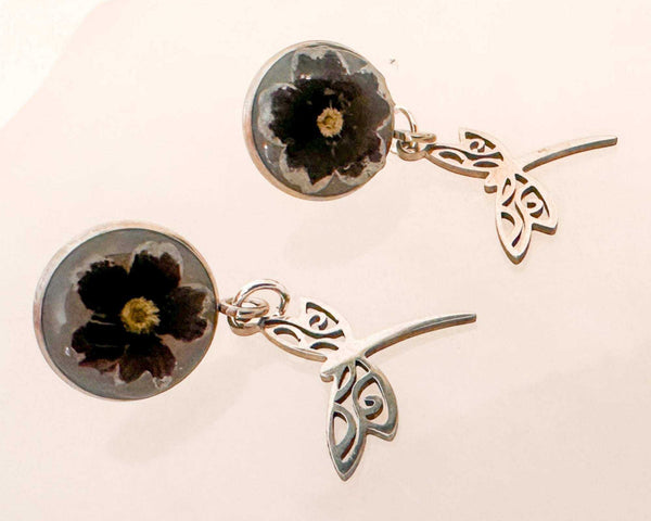 Poppy Whisper Earrings - Handmade Silver Stud Dried Floral Earrings