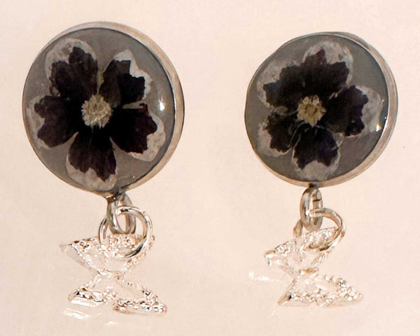 Poppy Whisper Earrings - Handmade Silver Stud Dried Floral Earrings