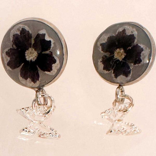 Poppy Whisper Earrings - Handmade Silver Stud Dried Floral Earrings