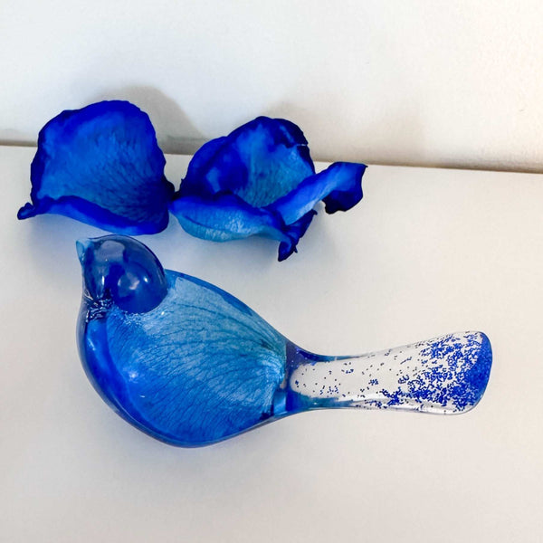 Azure Songbirds of Serenity - Handmade Blue Rose Petal Resin Birds