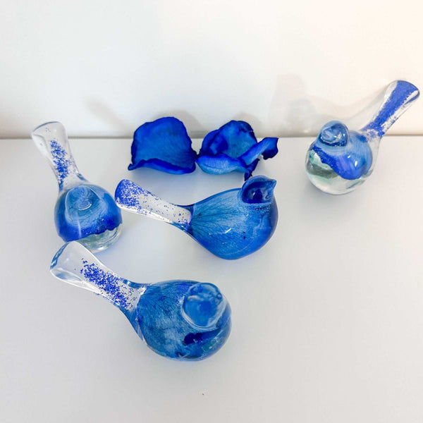 Azure Songbirds of Serenity - Handmade Blue Rose Petal Resin Birds
