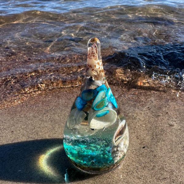 Seashell Serenade Ring Holder with Real Seashells and Sand