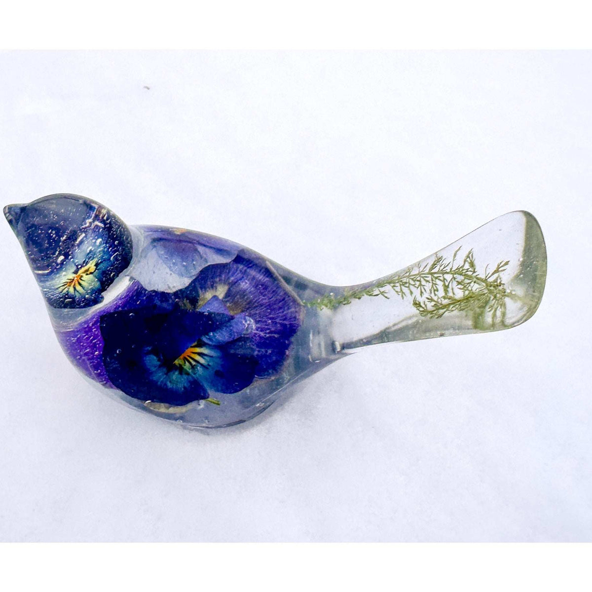 Pansy Songbird - Handmade Resin Bird Decor with Real Pansy Flowers