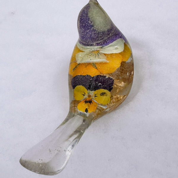 Pansy Songbird - Handmade Resin Bird Decor with Real Pansy Flowers