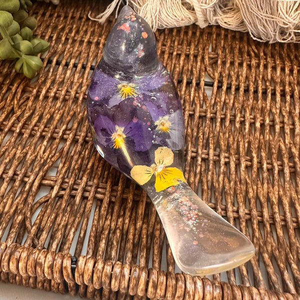 Pansy Songbird - Handmade Resin Bird Decor with Real Pansy Flowers