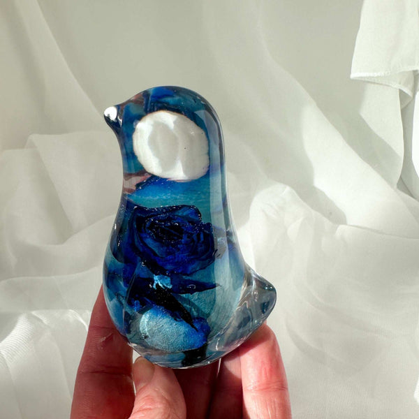 Azure Bloom Bird - Handmade Blue Rose Resin Bird Sculpture Home Decor