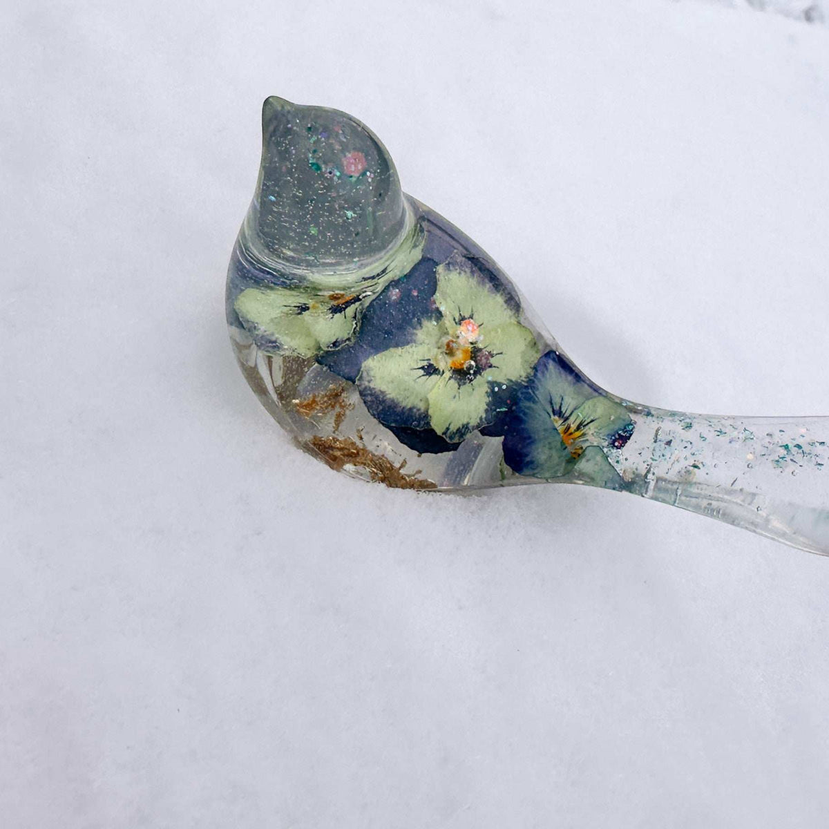Pansy Songbird - Handmade Resin Bird Decor with Real Pansy Flowers