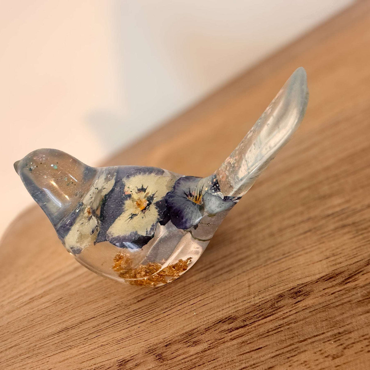 Pansy Songbird - Handmade Resin Bird Decor with Real Pansy Flowers
