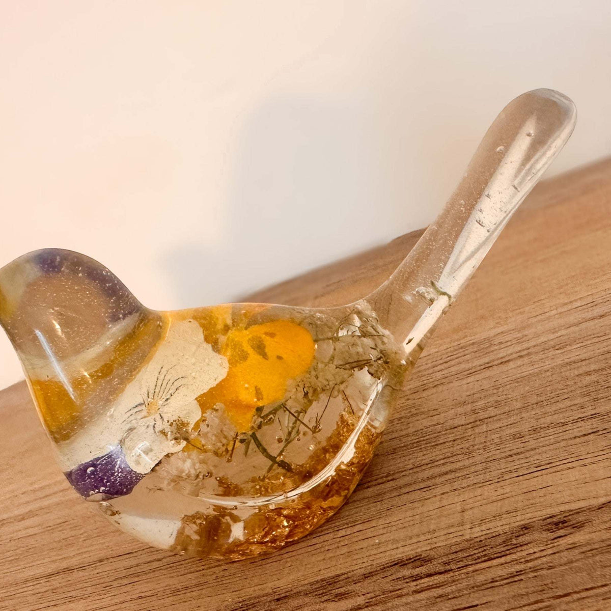 Pansy Songbird - Handmade Resin Bird Decor with Real Pansy Flowers