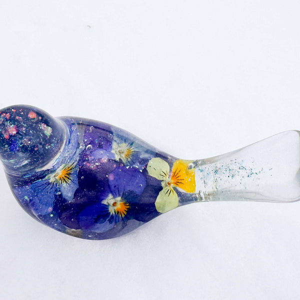 Pansy Songbird - Handmade Resin Bird Decor with Real Pansy Flowers