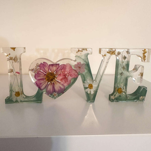 Floral Resin Love Sign: Meadow Song Handmade Botanical Decor