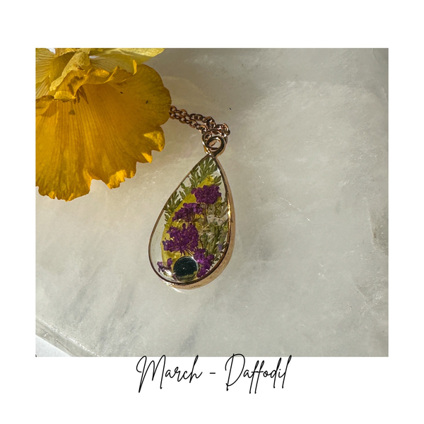 Collier de fleurs personnalisé du mois de naissance - Juillet - Larkspur - Commande personnalisée