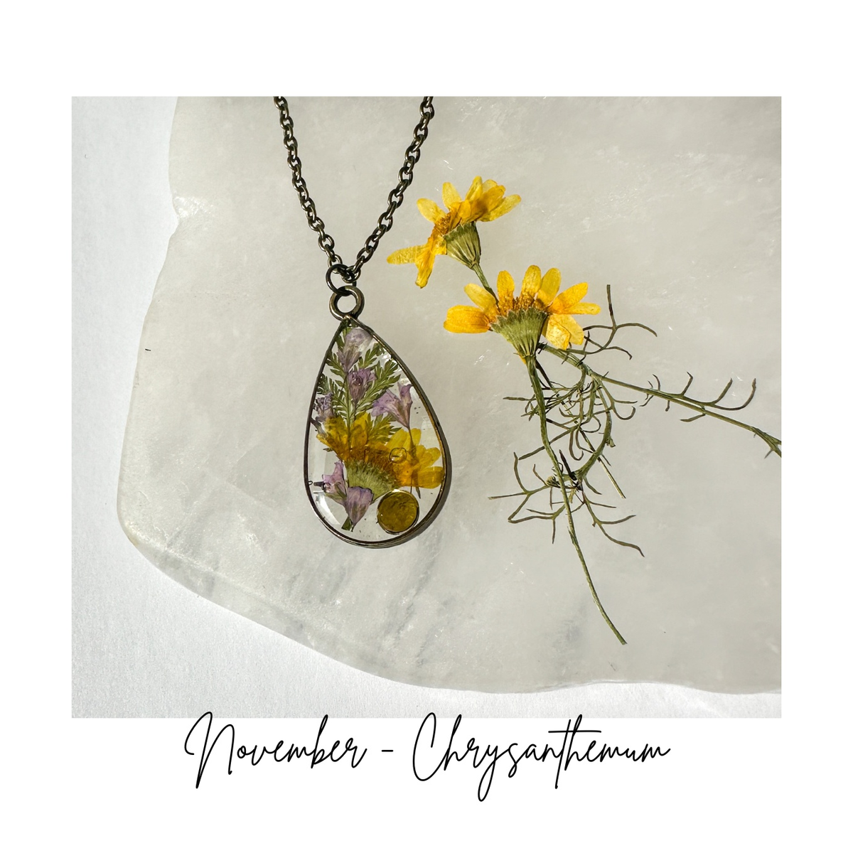 Birth Month Flower Necklace - Custom Order - Pressed Flower Pendant