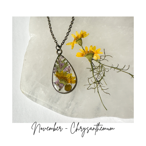 Birth Month Flower Necklace - Custom Order - Pressed Flower Pendant