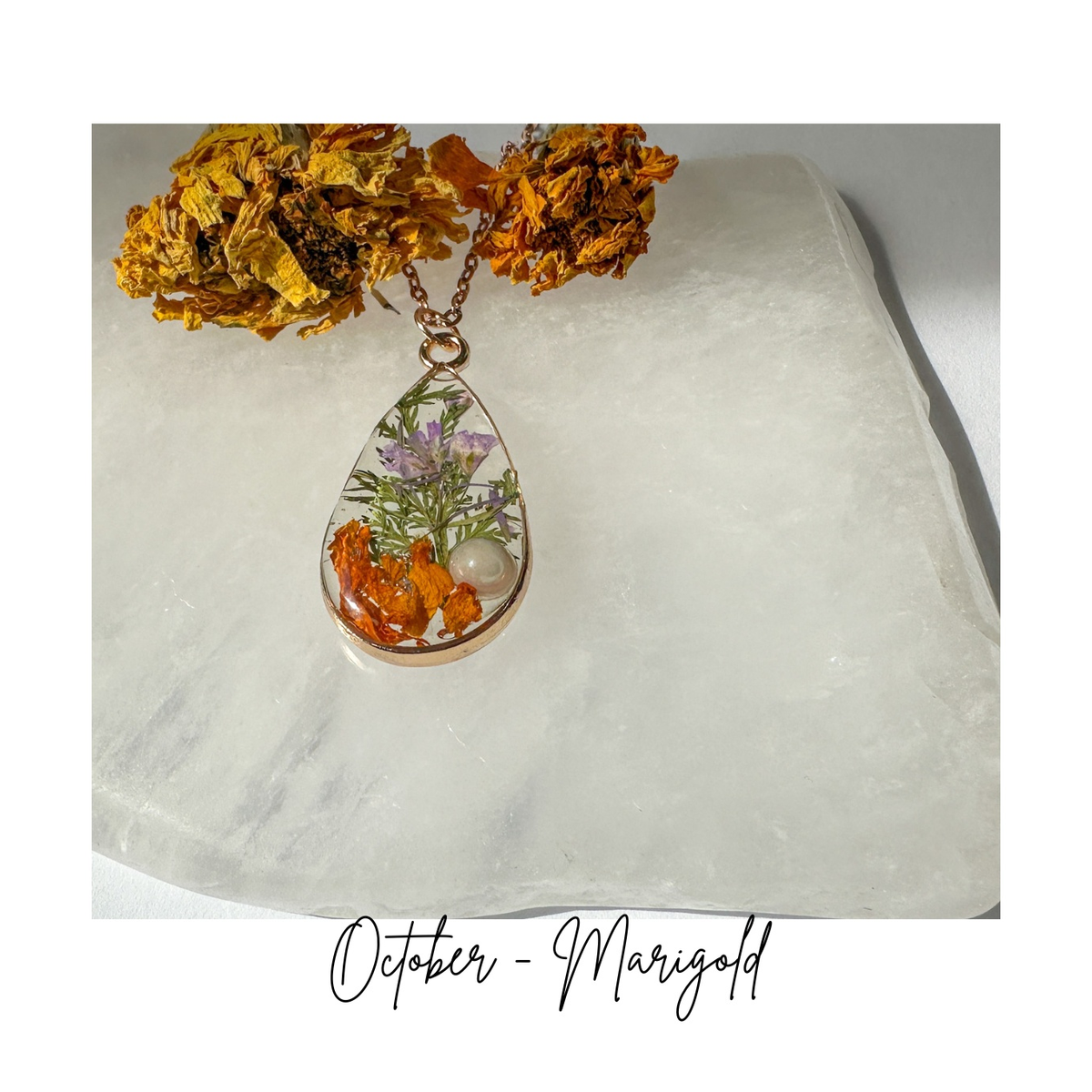 Birth Month Flower Necklace - Custom Order - Pressed Flower Pendant