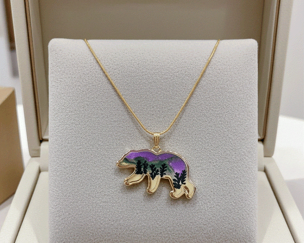 Northern Lights Spirit Bear Pendant - Handmade Resin Aurora Bear