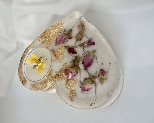 Rose Bud Tealight Candle Holder Handmade with Epoxy Resin and Flowers