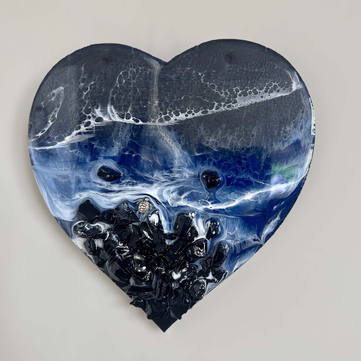 Ocean Black Seas Epoxy Resin Heart - Love of the Dark Seas Series