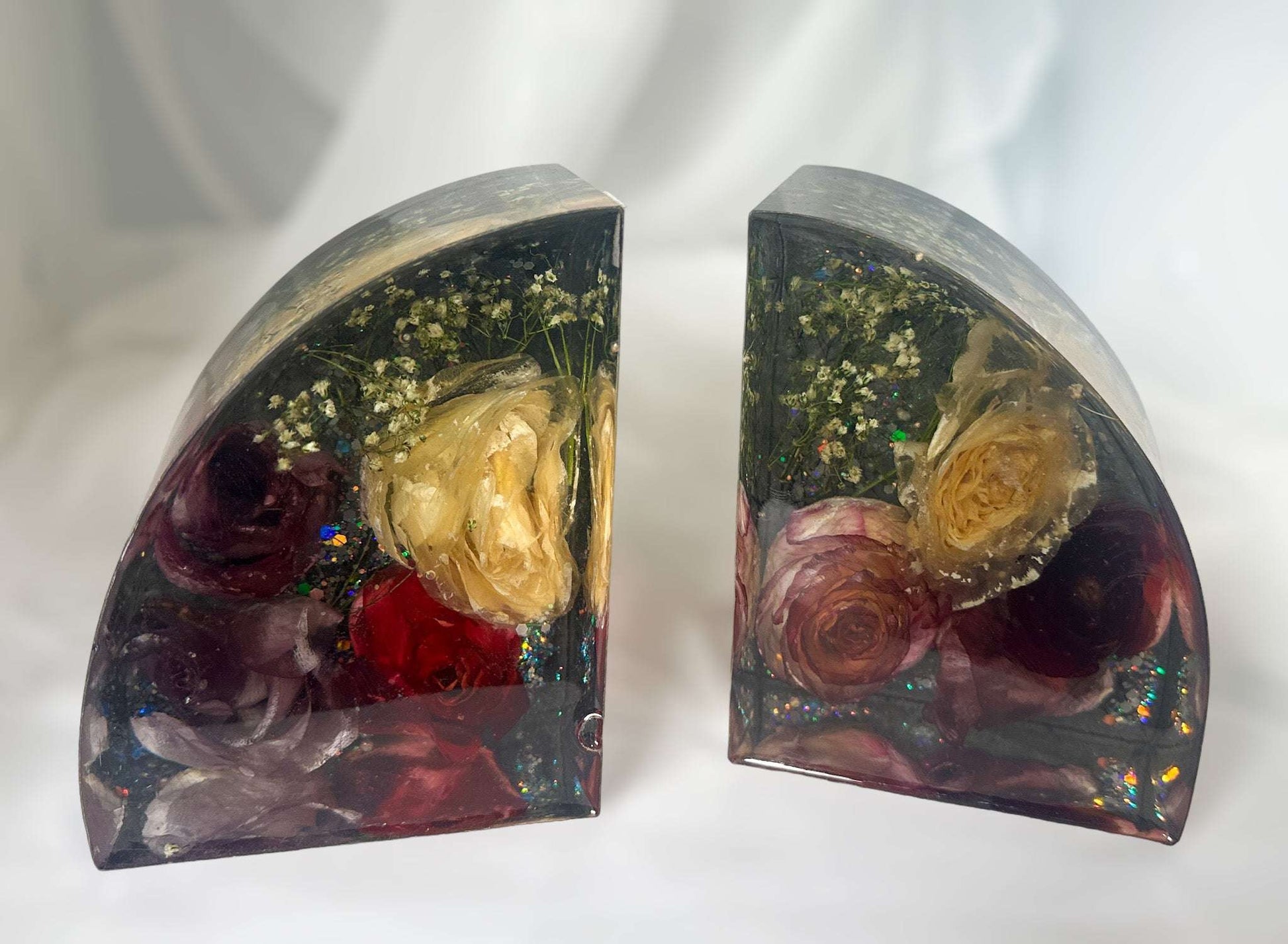 Floral Inspired Handcrafted Epoxy Resin Bookends - Book Decor