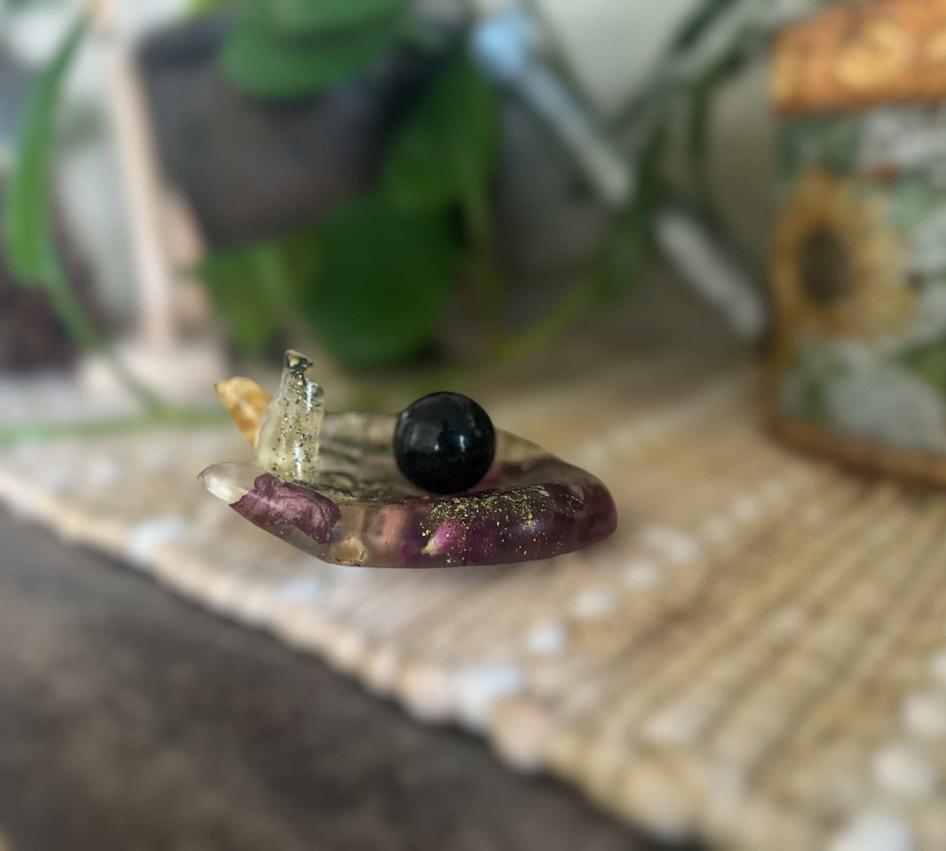 Obsidian Crystal Sphere & Rose Petal Hand - Blooms of Protection
