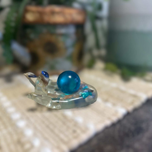Blue Quartz Crystal Handmade Resin Sphere Hand - Seaside Harmony