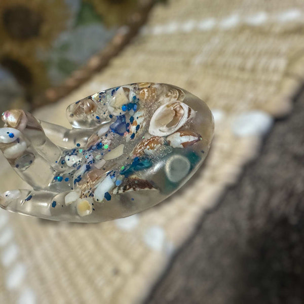 Blue Quartz Crystal Handmade Resin Sphere Hand - Seaside Harmony