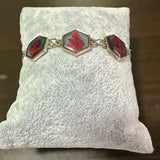 Black Forest Whimsy: Silver Hexagon Handmade Trio Bracelet Red Fern