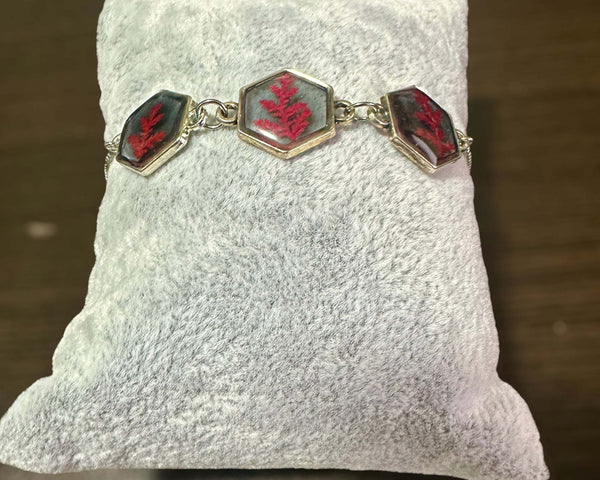 Black Forest Whimsy: Silver Hexagon Handmade Trio Bracelet Red Fern