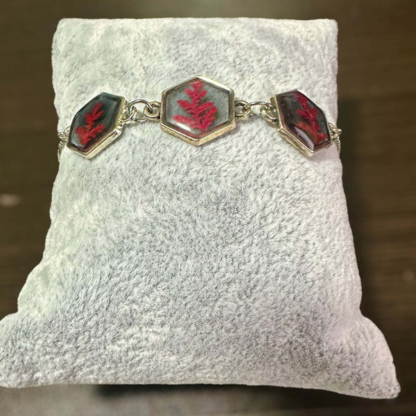 Black Forest Whimsy: Silver Hexagon Handmade Trio Bracelet Red Fern