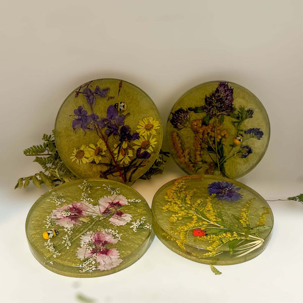 Garden Coaster Set - Blooms & Whimsy Handcraft Epoxy Resin Coasters